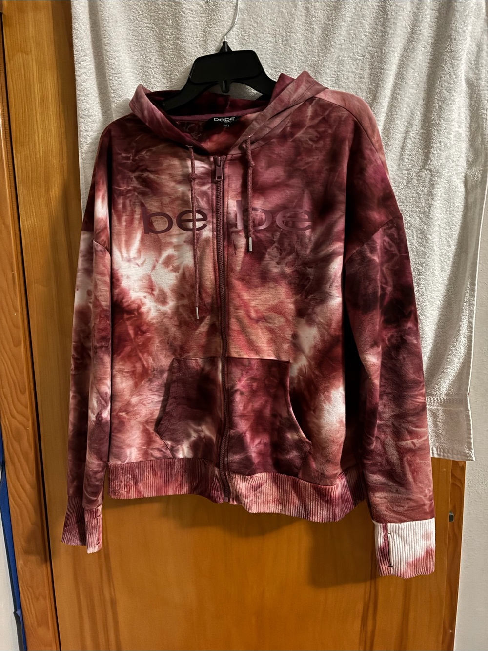 bebe Sport Maroon Tie-Dye Zip Hoodie